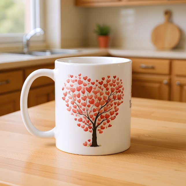 Valentine's Day Red Pink Watercolor Hearts Tree Kaffeetasse (Von Creator hochgeladen)