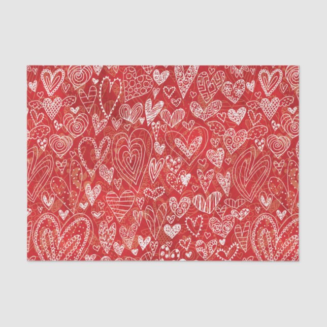 Valentine's Day Red White Hearts Muster Seidenpapier (Vorderseite)
