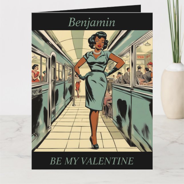 VALENTINE'S DAY Retro 1950s bearbeitbare Faltkarte Karte (Vorderseite)