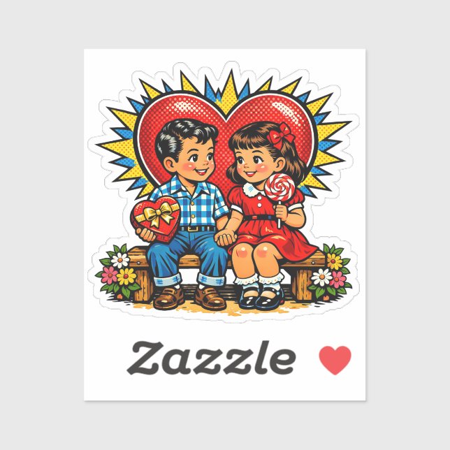 Valentine's Day | Retro Pop Art Vintage Aufkleber (Blatt)