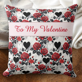 Valentine's Day Romantic Red Roses Black Hearts Kissen