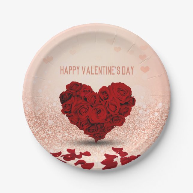 Valentine's Day Rose Heart Bouquet - Papierplatte Pappteller (Vorderseite)