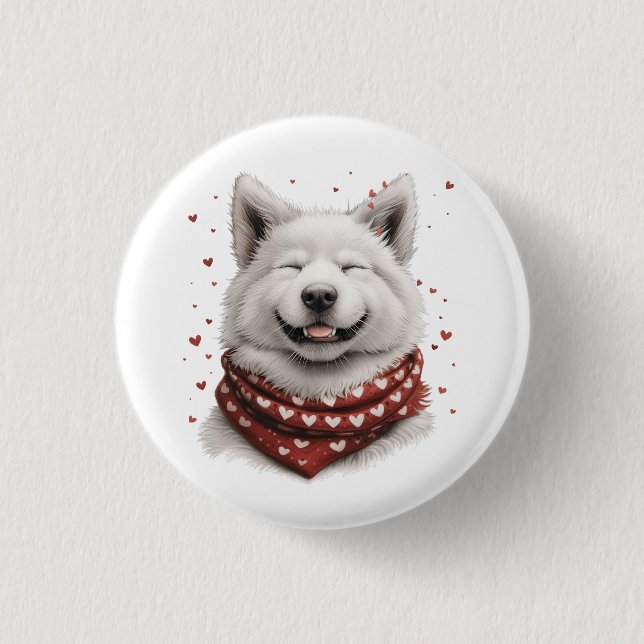 Valentines Day Samoyed Dog Button (Vorderseite)