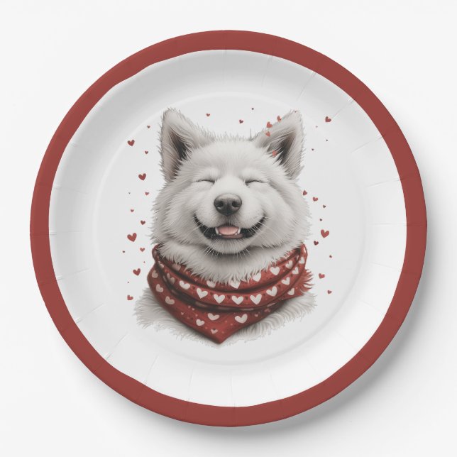 Valentines Day Samoyed Dog Pappteller (Vorderseite)