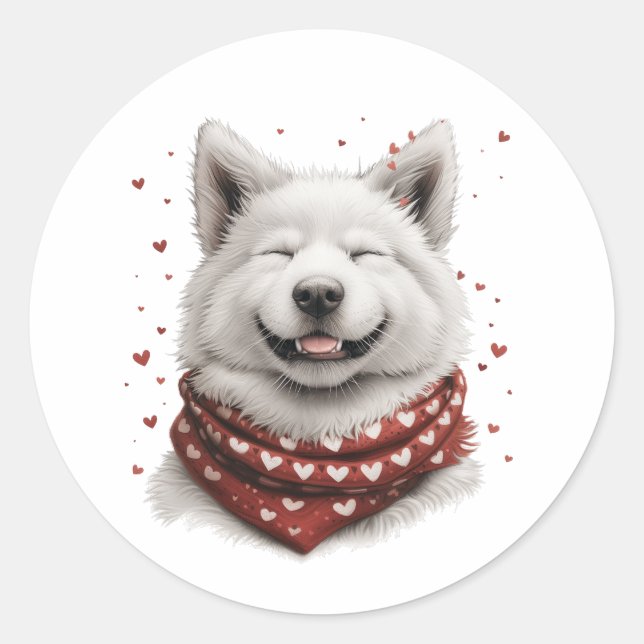 Valentines Day Samoyed Dog Runder Aufkleber (Vorderseite)
