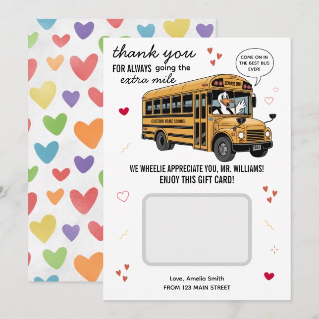 Valentine's Day School Bus Driver Gift Card Holder Dankeskarte (Vorne/Hinten)