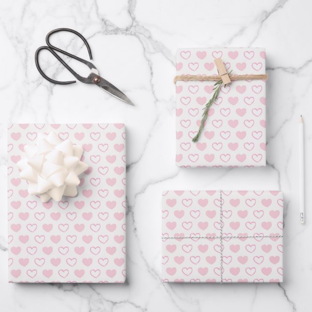 Valentine's Day Soft Pink White Hearts Baby Dusche Geschenkpapier Set (Vorderseite)