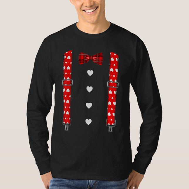 Valentine's Day Suspenders Hearts Bow Tie  Men Boy T-Shirt (Vorderseite)