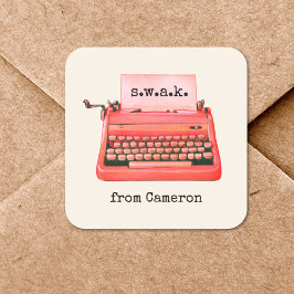 Valentine's Day SWAK Niedlich Retro Red Schreibmas Quadratischer Aufkleber