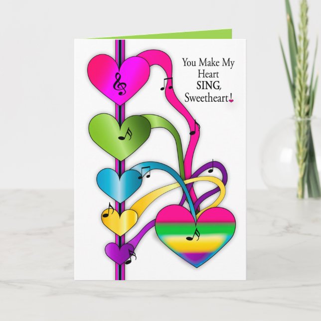 Valentine's Day Sweetheart Colorful Hearts Music C Karte (Vorderseite)