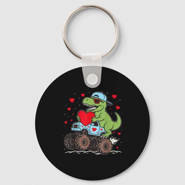 Valentines Day T Rex Riding Monster Truck Funny To Schlüsselanhänger (Vorderseite)