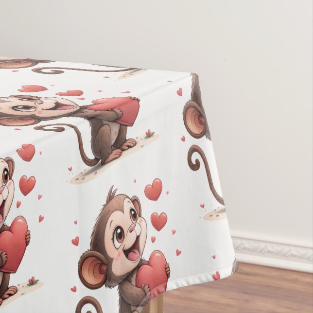 Valentine's Day Tablecloth Monkey Red Hearts  Tischdecke (Beispiel)