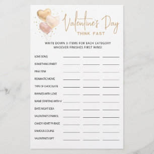 Valentine's Day Think Fast, Think Quick Party Spie