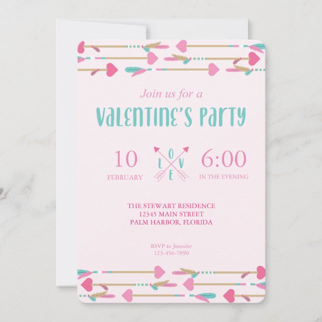 Valentine's Day Tribal Heart Arrows Party Einladung (Vorderseite)