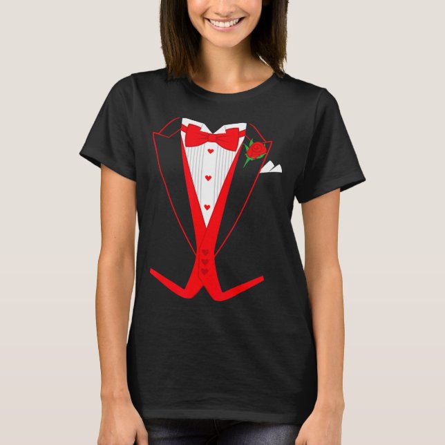 Valentine's Day Tuxedo Red Bow Tie Costume For Guy T-Shirt (Vorderseite)