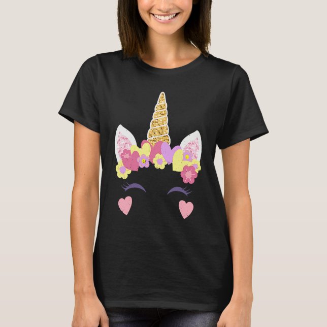 Valentine's Day Unicorn Face Hearts Cute Matching  T-Shirt (Vorderseite)