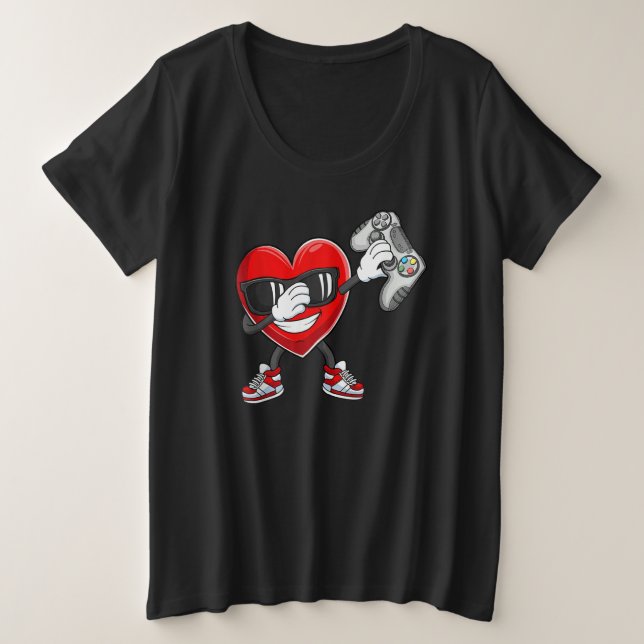 Valentines Day Video Game Dabbing Heart Gamer Boys Große Größe T-Shirt (Design vorne)