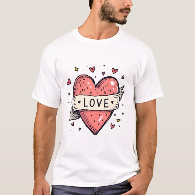Valentine's Day Vintage Heart Doodle Love T-Shirt (Vorderseite)