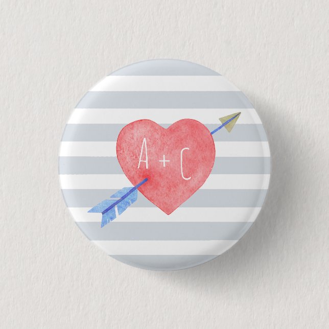 Valentine's Day Wasserfarben - Heart Arrow Streife Button (Vorderseite)