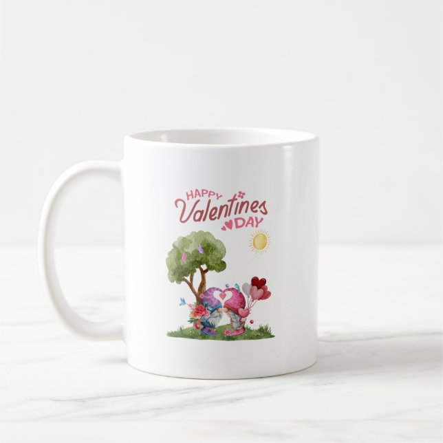 Valentine's Day Watercolor Gnome Couple Kaffeetasse (Links)