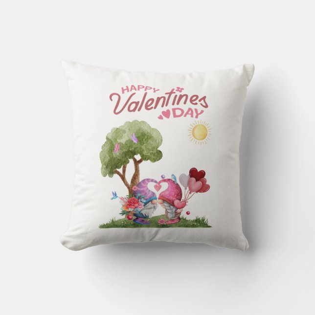 Valentine's Day Watercolor Gnome Couple Kissen (Vorderseite)