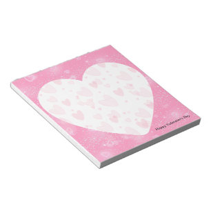 Valentine's Day White Heart and Pink Background Notizblock