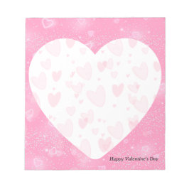 Valentine's Day White Heart and Pink Background Notizblock