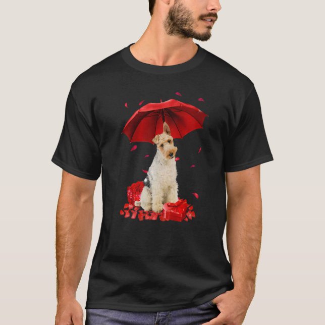 Valentines Day Wire Fox Terrier Umbrella Heart Pup T-Shirt (Vorderseite)