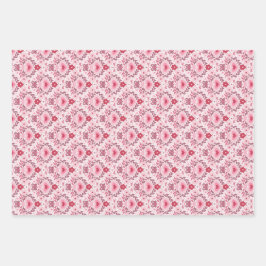 Valentines Day Wrapping Paper Flat Sheet Set of 3  Geschenkpapier Set