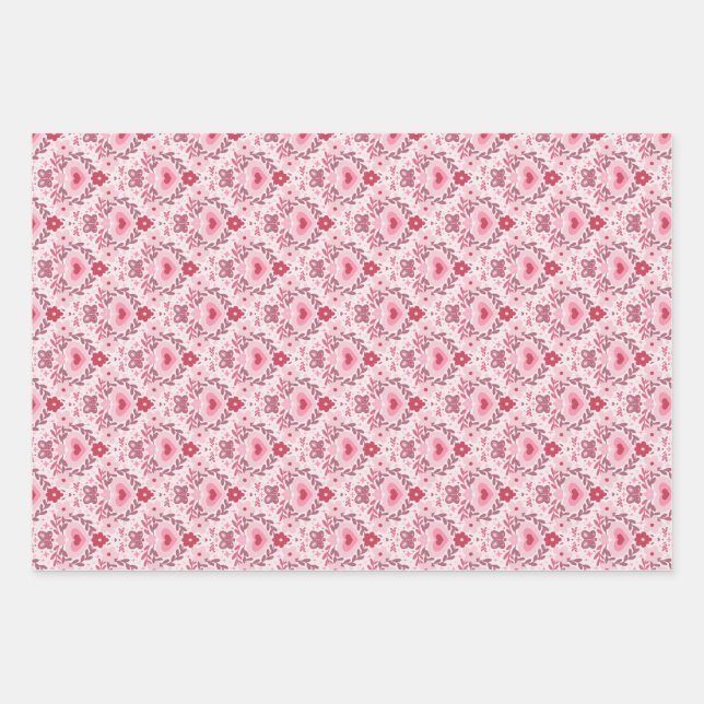 Valentines Day Wrapping Paper Flat Sheet Set of 3  Geschenkpapier Set (Vorderseite)