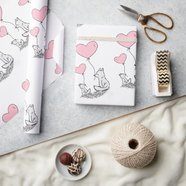 Valentine's Day Wrapping Paper Foxy Pink  Hearts Geschenkpapier (Kunsthandwerk)