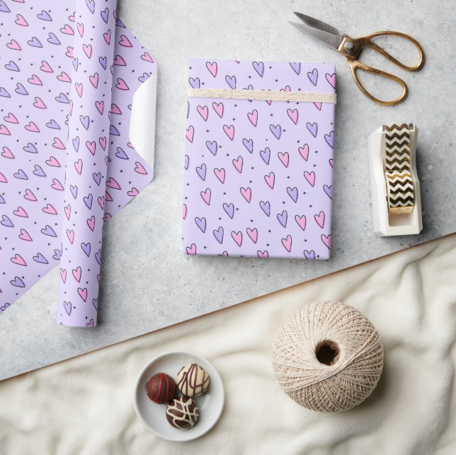 Valentine's Day Wrapping Paper Pink & PurpleHearts Geschenkpapier (Kunsthandwerk)