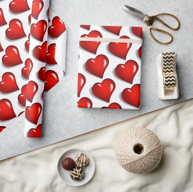 Valentine's Day Wrapping Paper Red Hearts Geschenkpapier (Kunsthandwerk)