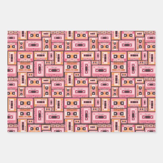 Valentine's Day Wrapping Paper | Retro Mix Tape Geschenkpapier Set (Vorderseite)