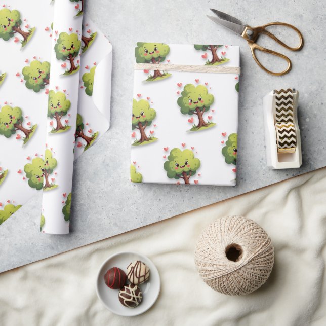 Valentine's Day Wrapping Paper Tree Red Hearts Geschenkpapier (Kunsthandwerk)