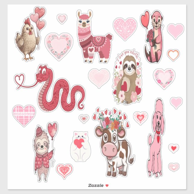 Valentines de variété animale Autocollant de vinyl (Feuille)
