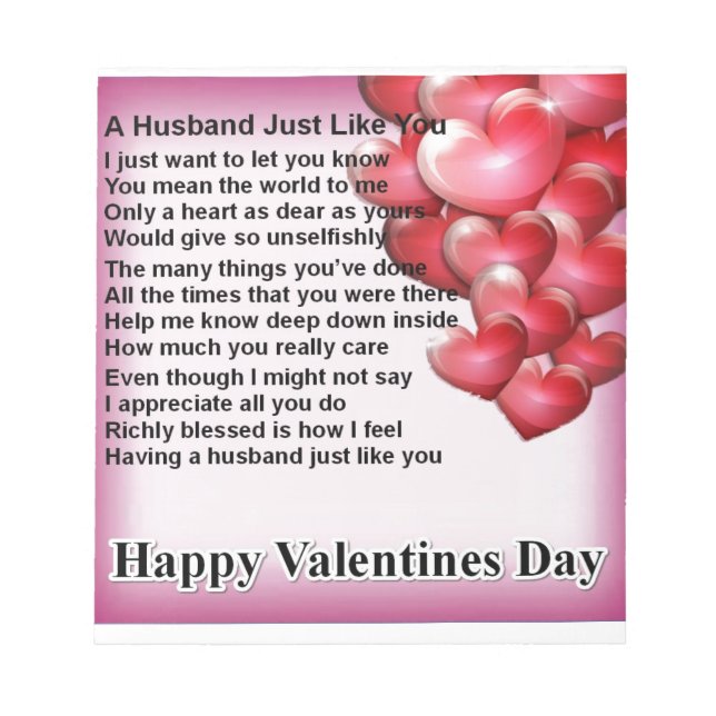 Valentines Design Ehemann Gedicht Notizblock (Vorderseite)