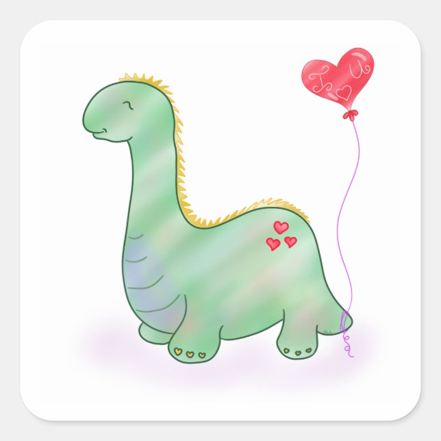 Valentine's Dinosaurier I Liebe You Heart Balloon| Quadratischer Aufkleber (Vorderseite)