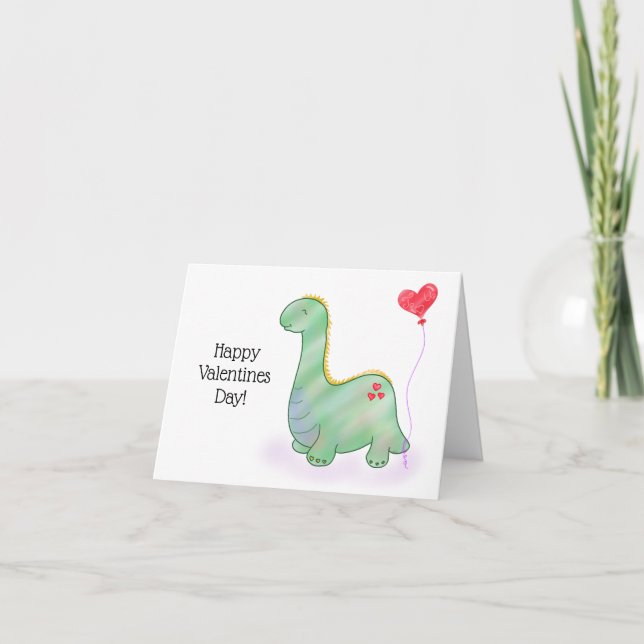 Valentine's Dinosaurier mit Liebe You Heart Balloo Dankeskarte (Vorderseite)