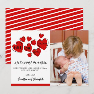 Valentines faire-part de naissance carte rouge coe