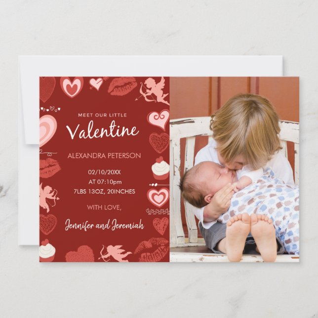 Valentines faire-part de naissance carte rouge ros (Devant)