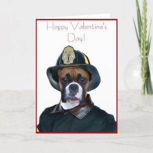 Valentine's Fireman boxer dog greeting card Feiertagskarte