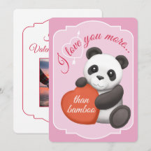 Valentines Flat Card Cute Panda