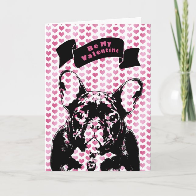 Valentines - französische Bulldoggen-Silhouette Feiertagskarte (Vorderseite)
