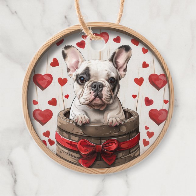 Valentines French Bulldog Geschenkanhänger (Vorderseite)