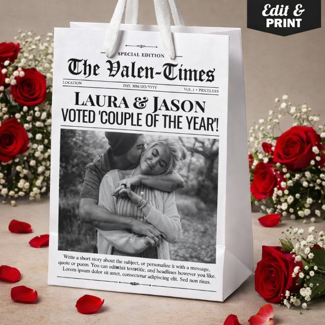 Valentines Gift Bag, Couple Newspapier Geschenktas Mittlere Geschenktüte (Valentines Gift Bag, Couple Newspaper Gift Bag)