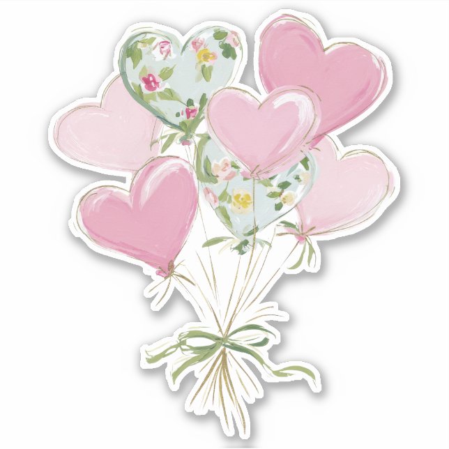 Valentine's Heart Pink and Green Heart Balloons Aufkleber (Vorderseite)