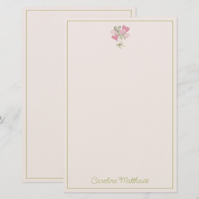 Valentine's Heart Pink and Green Heart Balloons Briefpapier (Vorne/Hinten)