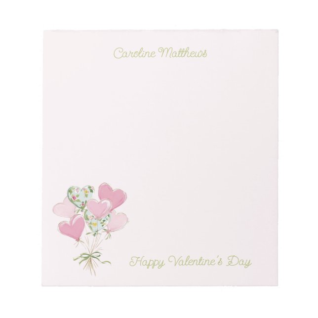 Valentine's Heart Pink and Green Heart Balloons Notizblock (Vorderseite)