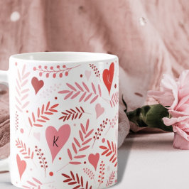Valentines Heart Pink Red Stylish Muster Monogram Kaffeetasse
